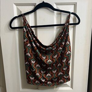 Floral Brown Cowl Neck Top